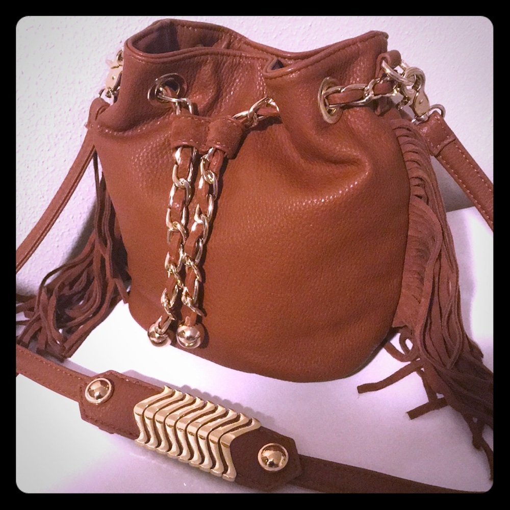 Camel color fringe purse